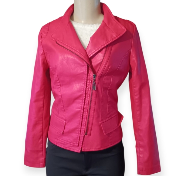Chouyatou Fuchsia Pink Faux Leather Jacket XS – Like New - Picture 2 of 6